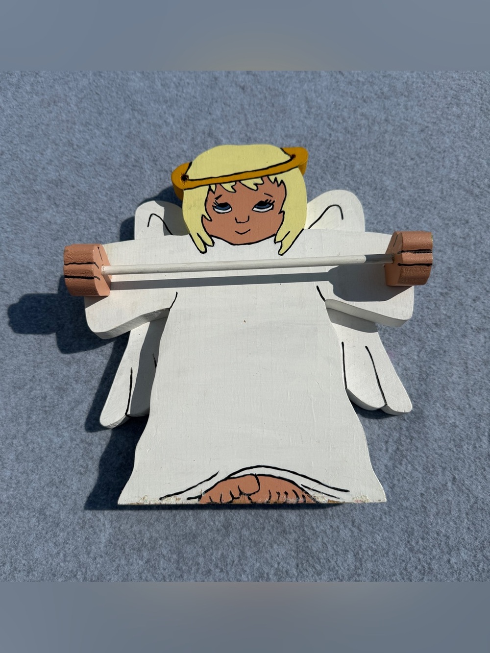 Hand-Painted Wooden Angel Wall Hanging - White & Blonde